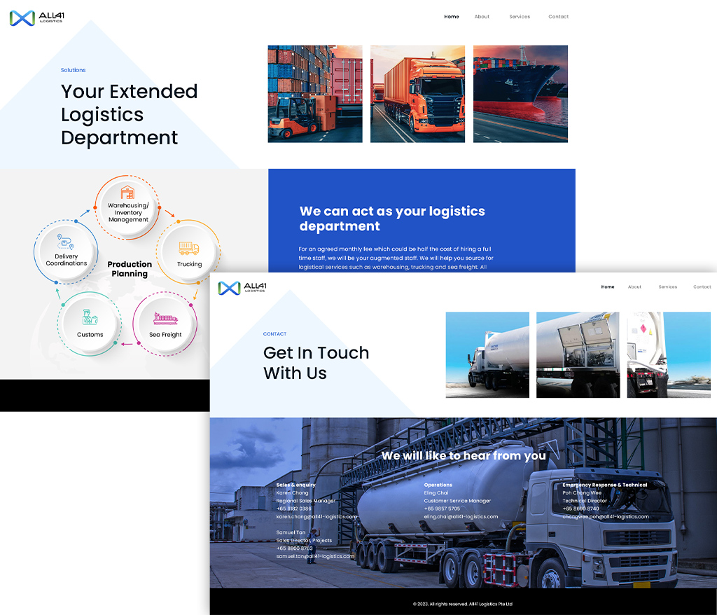 Website design for All41 logistics mock up showcase