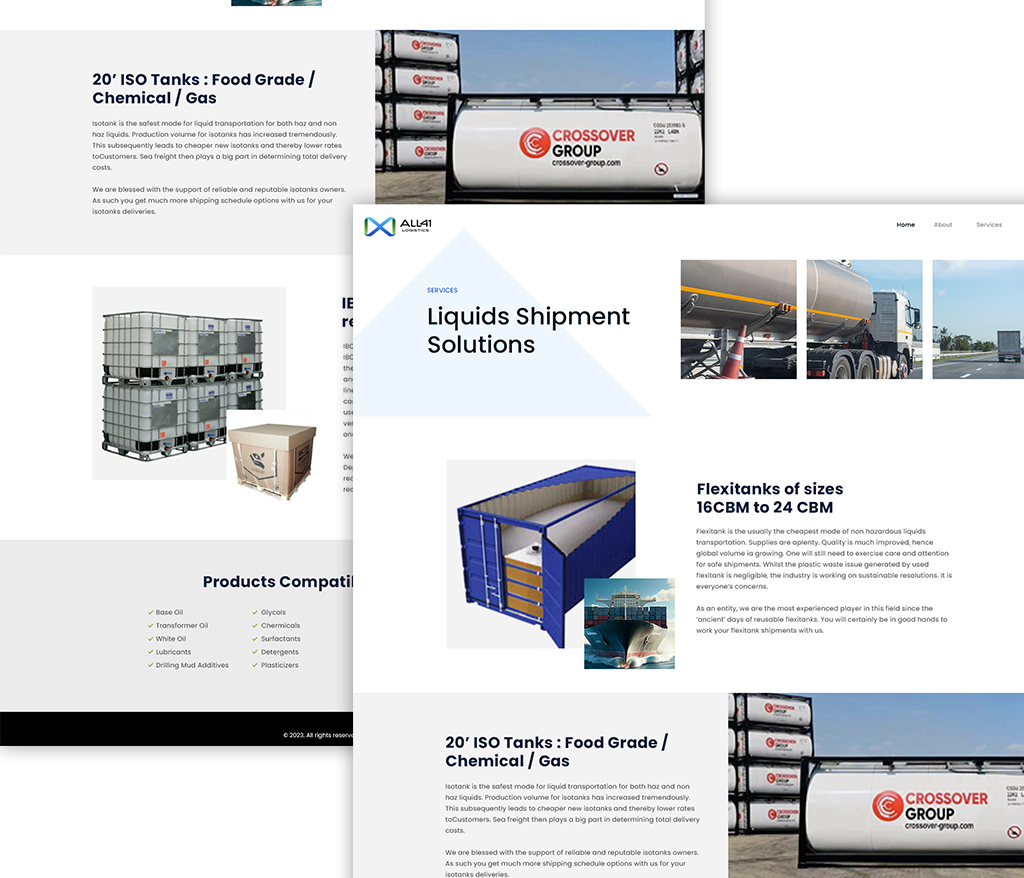 Website design for All41 logistics mock up showcase